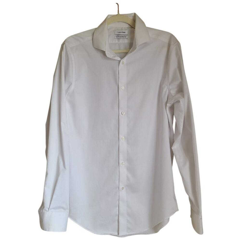calvin klein mens dress shirt white size 15-1/2 34/35
